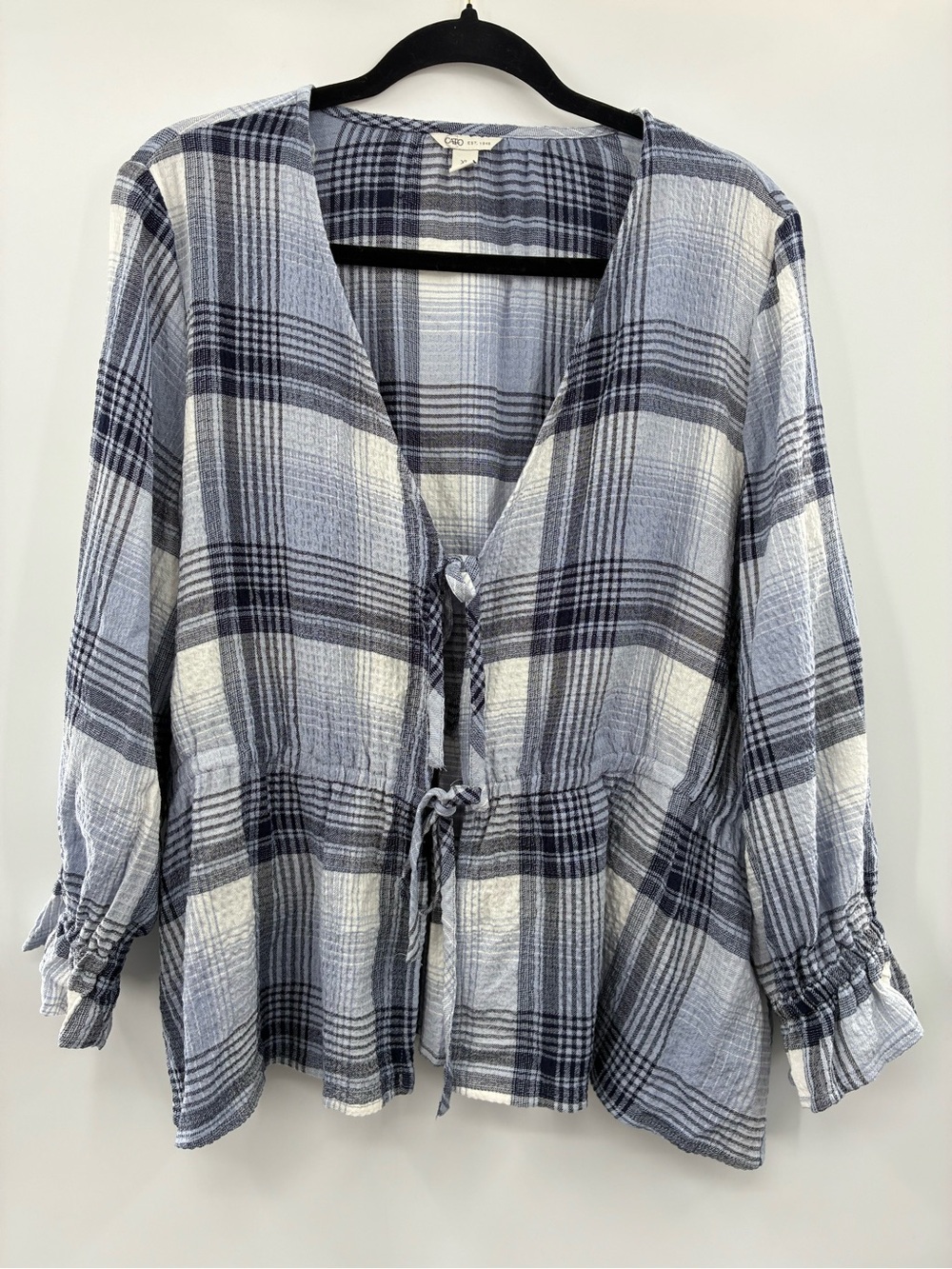 Cato Lightweight Blue Plaid Tie-Front Women's Top size XL